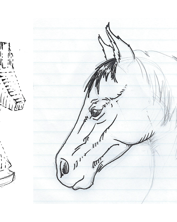 initial sketch to try and determine style of horse head